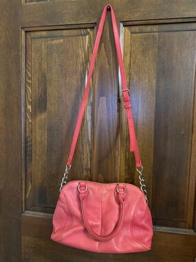 Audrey Brook coral top grain leather purse with Chain-Trim Strap